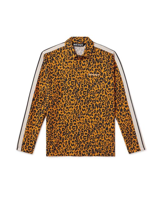 Palm Angels Natural Webbing-trimmed Leopard-print Linen And Cotton-blend Shirt for men