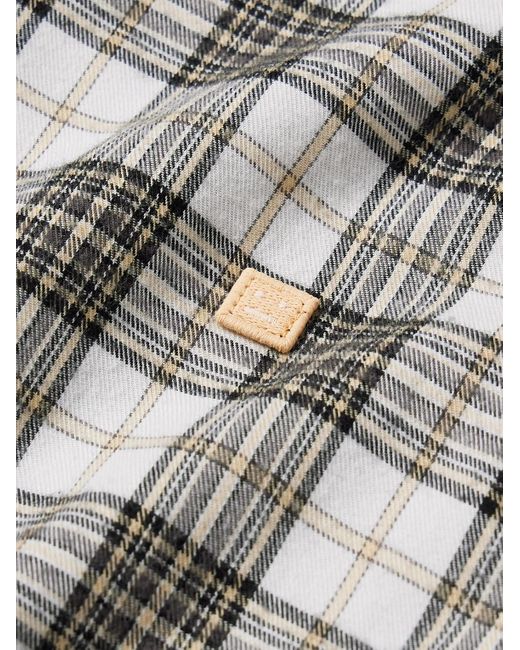 Acne White Logo-appliquéd Checked Cotton-flannel Shirt for men