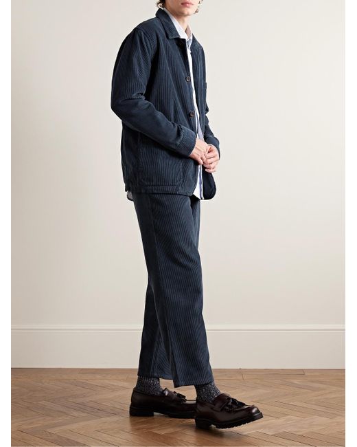 Portuguese Flannel Blue Straight-Leg Cotton-Corduroy Trousers for men