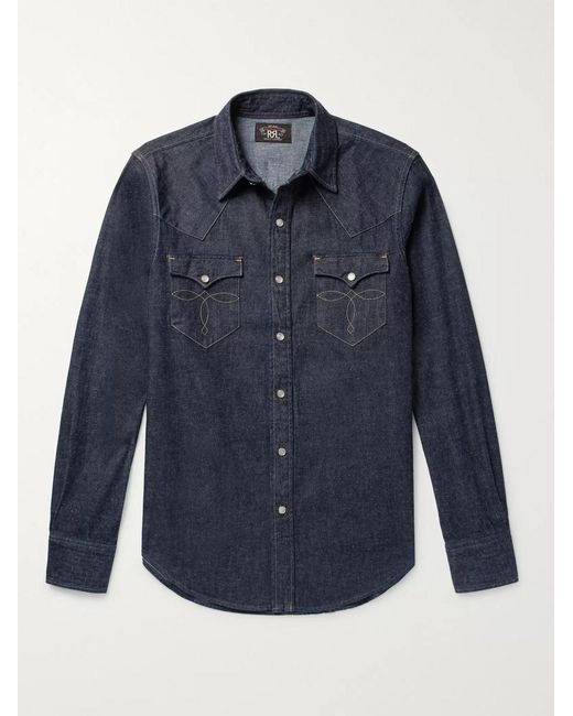RRL Blue Slim-Fit Denim Western Shirt for men