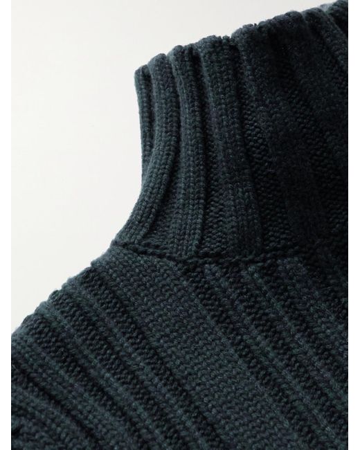 Loro Piana Blue Ribbed Baby Cashmere Rollneck Sweater for men