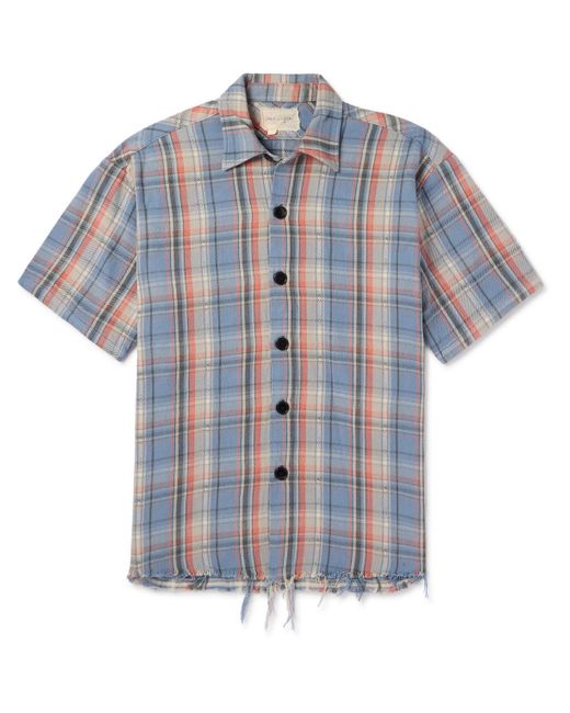 Greg Lauren Blue Frayed Checked Cotton-flannel Shirt for men