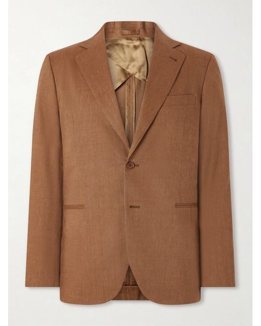 Frescobol Carioca Brown Paulo Linen And Virgin Wool-blend Suit Jacket for men