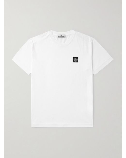 Stone Island White Logo-appliquéd Garment-dyed Cotton-jersey T-shirt for men
