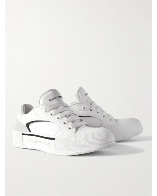 Alexander McQueen Deck Sneakers aus wattiertem Leder mit Besatz aus Canvas und Veloursleder in White für Herren
