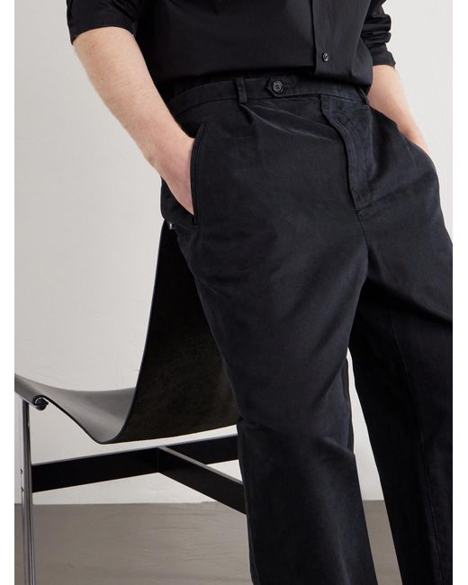 Jil Sander Blue Straight-Leg Pleated Cotton-Drill Trousers for men