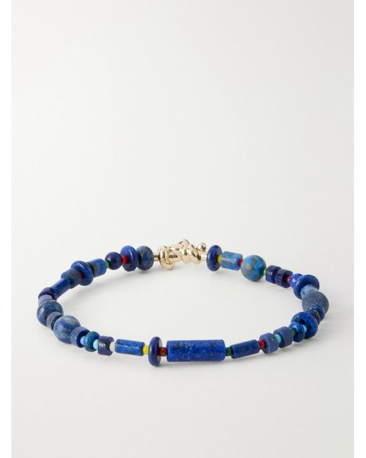 Luis Morais Blue 14-Karat Lapis Lazuli Beaded Bracelet for men