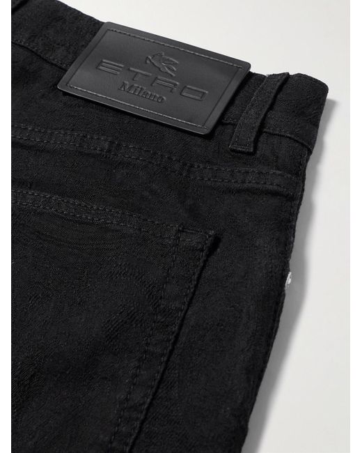 Etro Black Slim-Fit Paisley-Jacquard Cotton-Blend Trousers for men