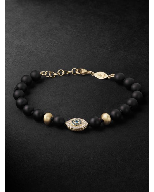14-Karat, Hematite And Diamond Beaded Bracelet di Jacquie Aiche in Black da Uomo