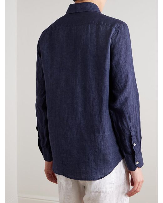 Frescobol Carioca Blue Antonio Linen Shirt for men
