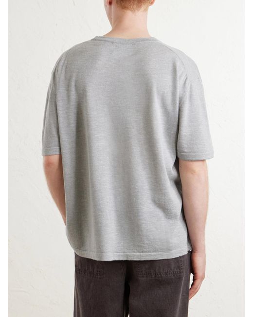 The Elder Statesman Gray Lenny Ribbed Wool, Silk And Linen-Blend T-Shirt for men