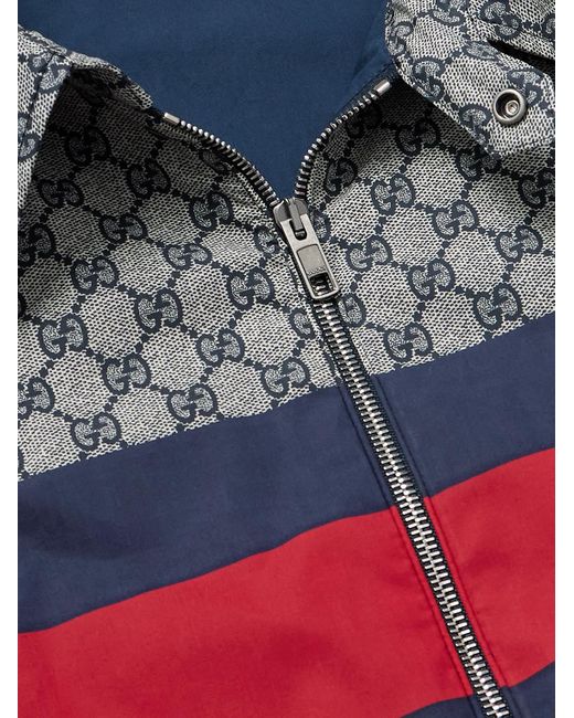 Gucci Gray Shell-trimmed Logo-print Cotton-poplin Blouson Jacket for men