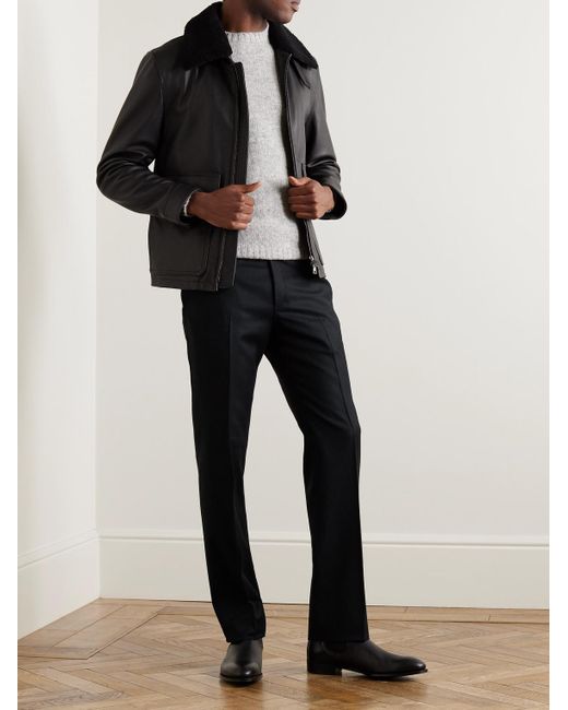Pantaloni slim-fit a gamba dritta in misto lana e cashmere di Kingsman in Black da Uomo