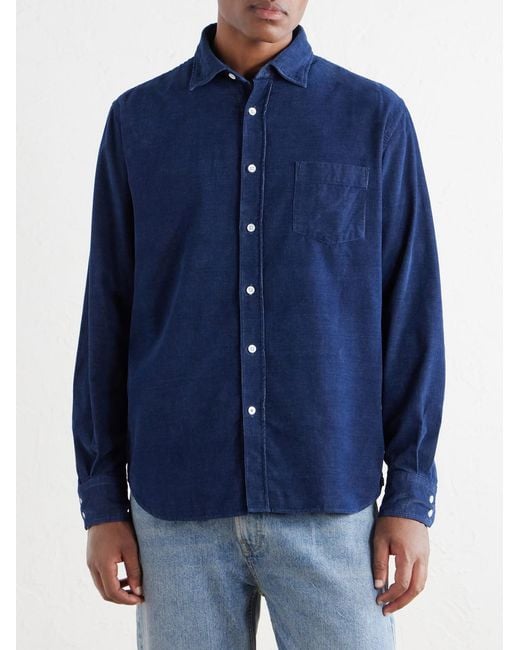 Hartford Blue Paul Cotton-Corduroy Shirt for men