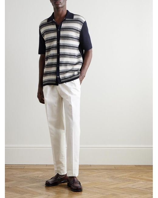 Rubinacci White Manny Straight-Leg Pleated Cotton-Twill Trousers for men