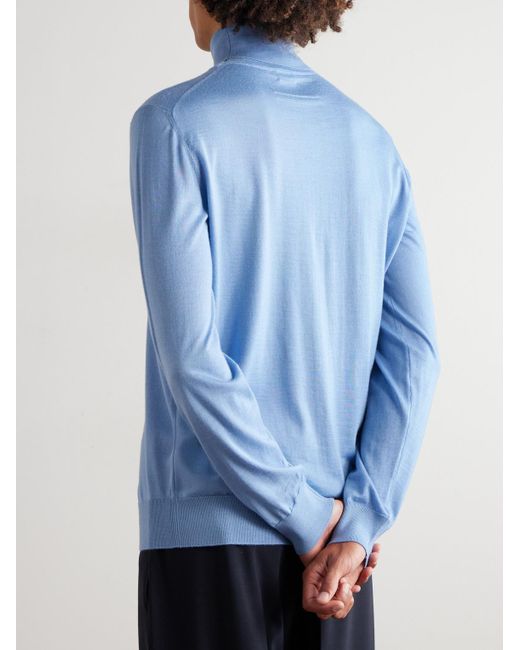 Zegna Blue Cashmere And Silk-blend Rollneck Sweater for men