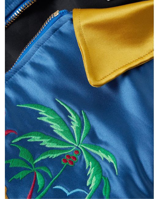 Rhude Blue Two-tone Padded Logo-embroidered Satin Bomber Jacket for men