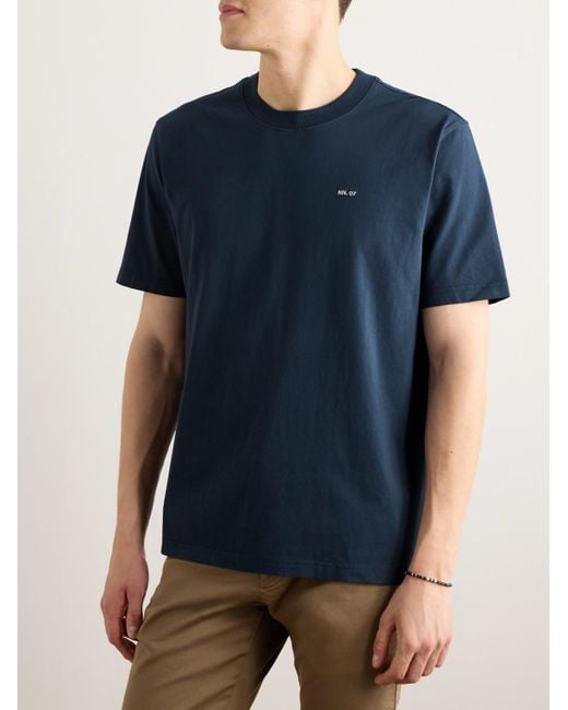 NN07 Blue Adam 3209 Logo-Embroidered Pima Cotton-Jersey T-Shirt for men