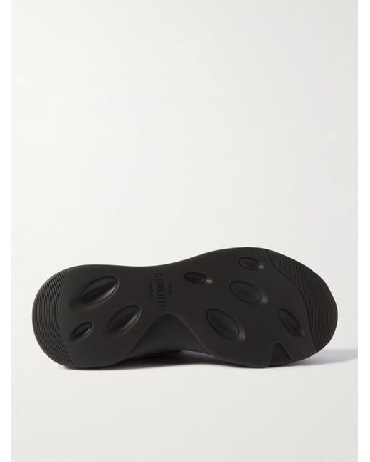 Berluti Black Shadow Venezia Leather-trimmed Stretch-knit Sneakers for men