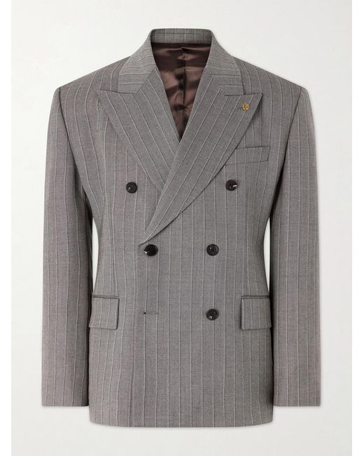 Versace Gray Double-breasted Pinstriped Wool-twill Blazer for men