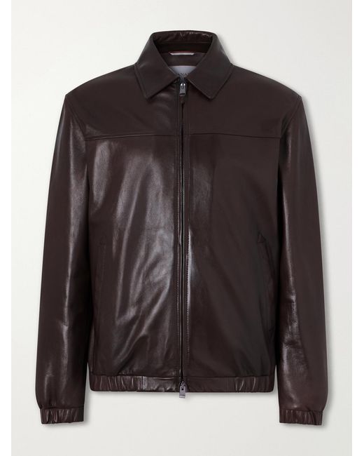 Canali Black Leather Jacket for men
