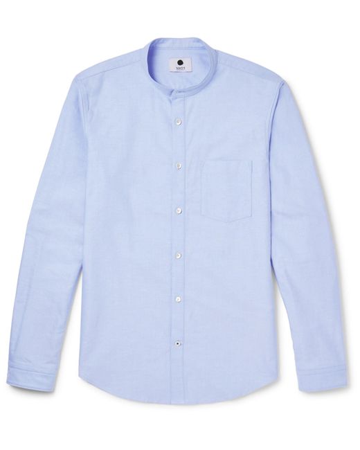 NN07 Blue Eske Grandad-collar Cotton Oxford Shirt for men