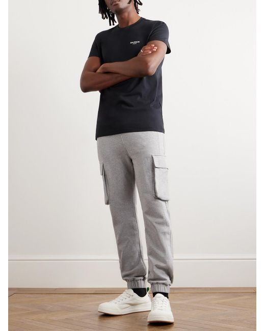 Balmain Gray Logo-print Cotton-jersey Cargo Sweatpants for men