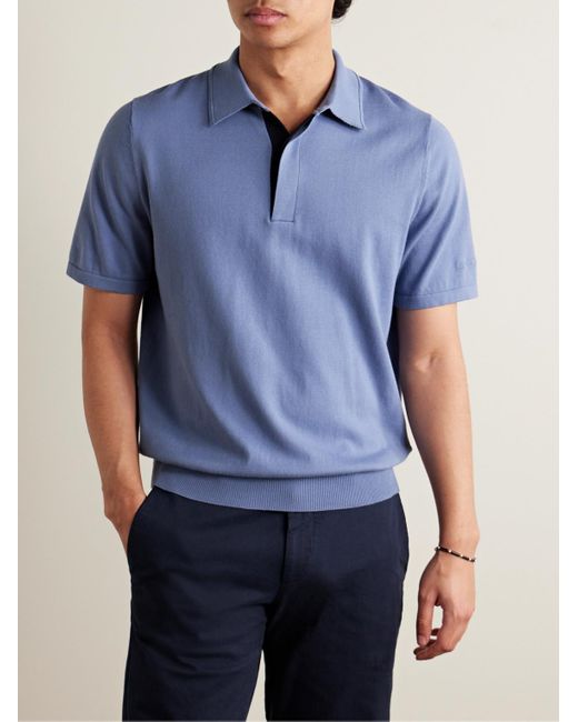 Paul Smith Blue Logo-embroidered Organic Cotton Polo Shirt for men