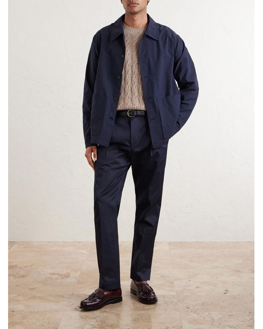 NN07 Blue Tapered Pleated Organic Cotton-blend Twill Trousers for men