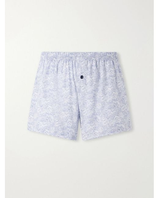 Zimmerli of Switzerland Blue Printed Cotton-Satin Boxer Briefs for men