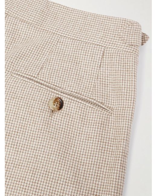 Brunello Cucinelli White Straight-Leg Pleated Puppytooth Cashmere And Silk-Blend Suit Trousers for men