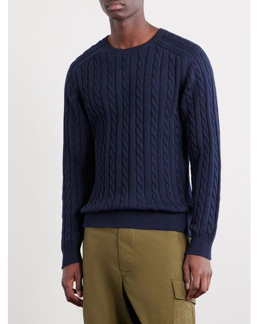 Beams Plus Blue Cable-Knit Cotton Sweater for men