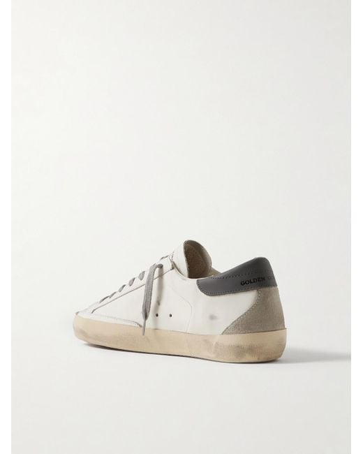 Golden Goose Deluxe Brand White Super-star Distressed Suede-trimmed Leather Sneakers for men