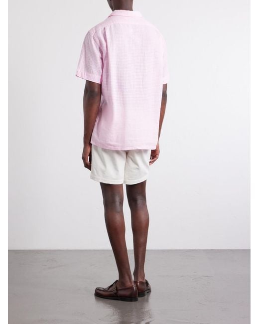 Polo Ralph Lauren Pink Logo-Embroidered Checked Linen And Cotton-Blend Shirt for men