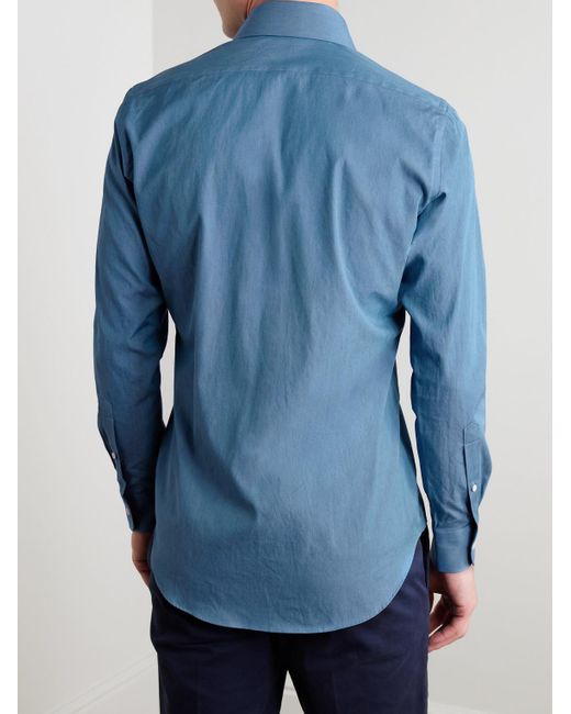 Thom Sweeney Blue Slim-Fit Cutaway-Collar Cotton-Chambray Shirt for men