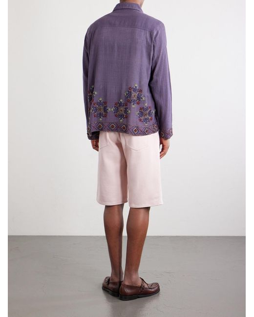 Kartik Research Purple Bead-Embellished Embroidered Cotton Shirt for men