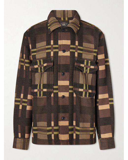 RRL Black Checked Cotton-Jacquard Overshirt for men