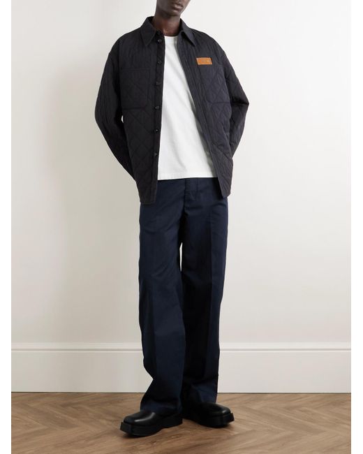 Bottega Veneta Blue Intrecciato Suede-Trimmed Quilted Cotton-Blend Overshirt for men