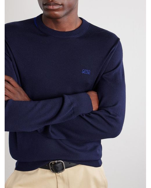 Loewe Blue Anagram-Embroidered Wool-Blend Sweater for men
