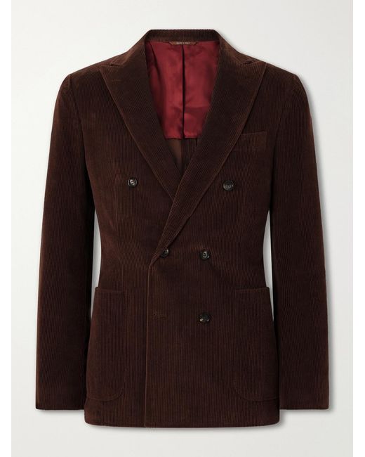 Canali Brown Double-Breasted Cotton-Corduroy Blazer for men