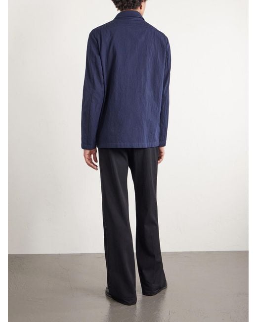 Barena Blue Crinkled Cotton-blend Overshirt for men