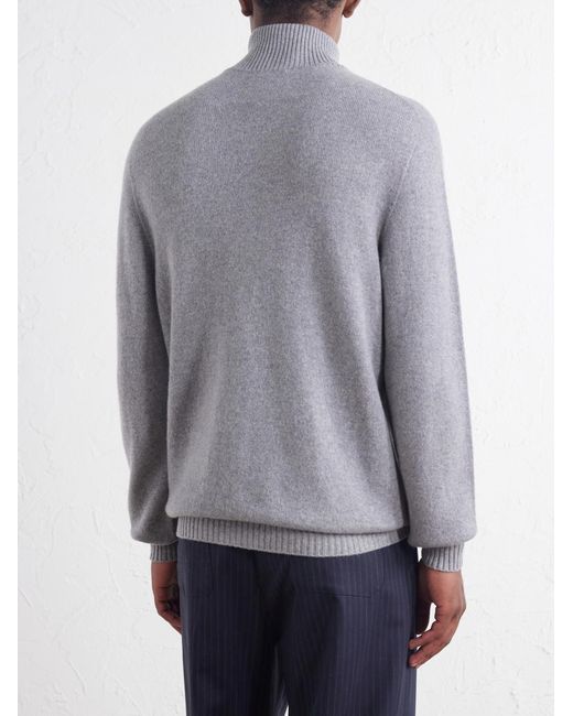 Thom Sweeney Gray Cashmere Half-Zip Sweater for men