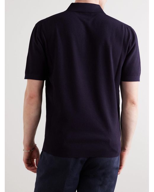 Loro Piana Blue Cotton And Silk-Blend Piqué Polo Shirt for men