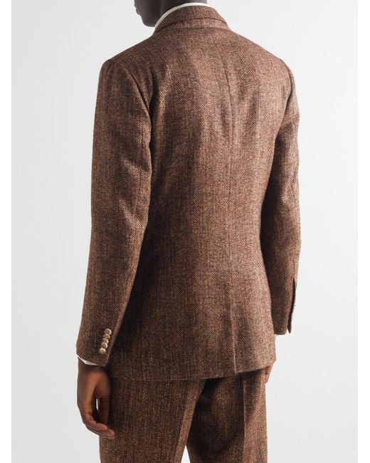 Umit Benan Brown Layered Herringbone Tweed Suit Jacket for men