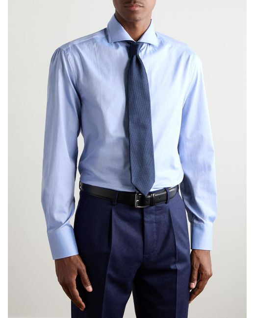 Brunello Cucinelli Blue Slim-Fit Cutaway-Collar Cotton-Twill Shirt for men