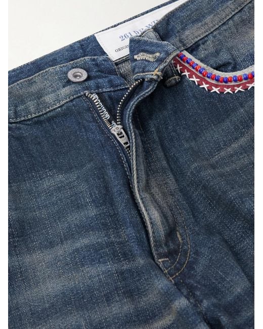 Neighborhood Blue Savage Wide-Leg Bead-Embellished Distressed Jeans for men