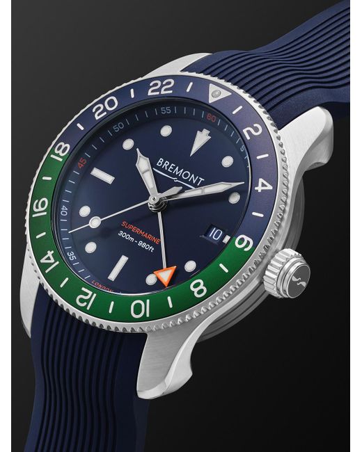 Bremont Blue The Supermarine S302 Jet Automatic Gmt 40mm Stainless Steel And Rubber Watch for men