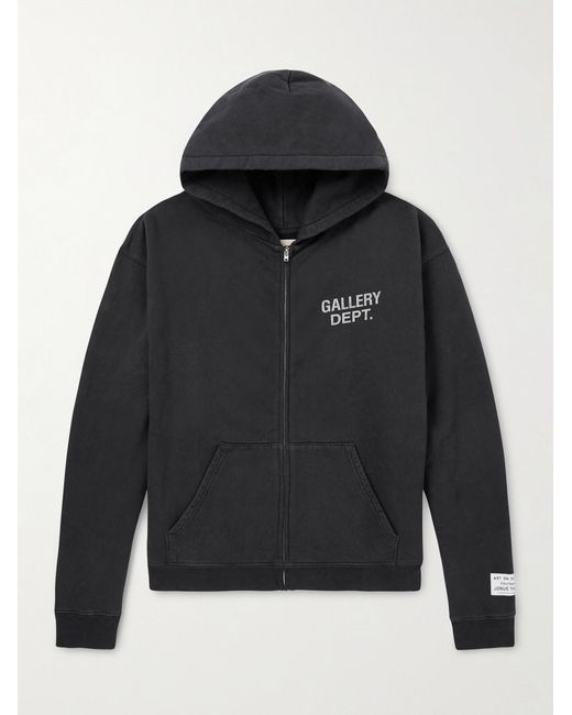 GALLERY DEPT. Black 90's Logo-Print Cotton-Jersey Zip-Up Hoodie for men