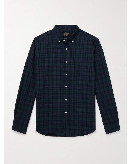 Button-Down Collar Checked Cotton Shirt di Beams Plus in Blue da Uomo