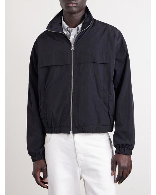 AMI Blue Cropped Logo-Embroidered Shell Jacket for men